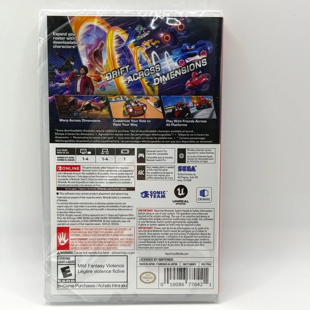 Sonic Racing Crossworlds Nintendo Switch Game SEGA Brand New Sealed